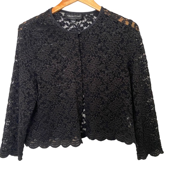 Y2K Black Sheer Lace Cropped Cardigan Size Large Connected Apparel - Picture 1 of 7